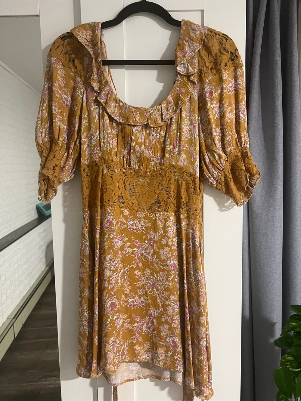 Free people Mustard Floral Lace-Trim Women’s Dress